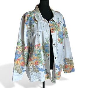 Susan Graver Oversized Denim Jacket White Floral